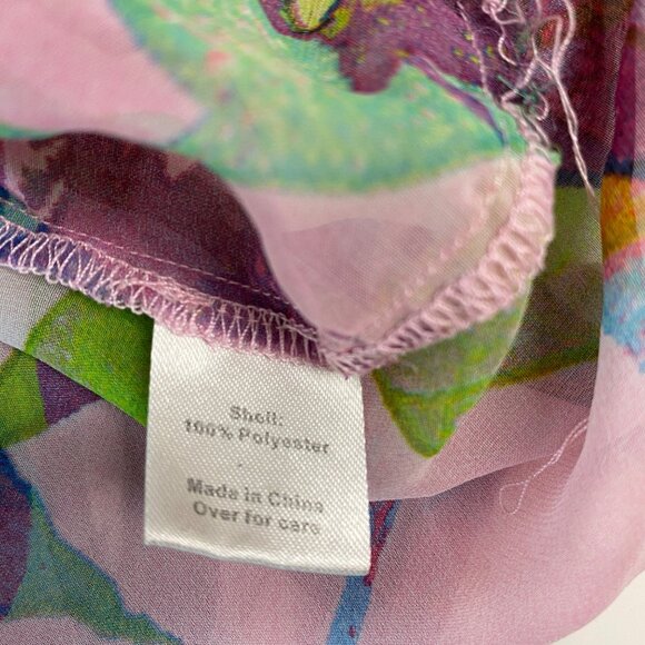 Womens Expressive Floral Print Sheer Blouse Purple Blue Green Size Large - Picture 5 of 6